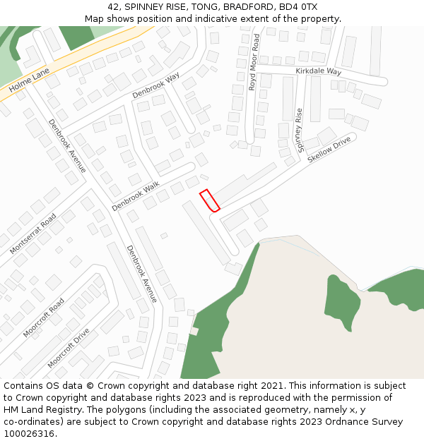 42, SPINNEY RISE, TONG, BRADFORD, BD4 0TX: Location map and indicative extent of plot