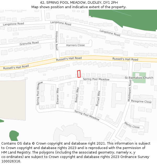 42, SPRING POOL MEADOW, DUDLEY, DY1 2PH: Location map and indicative extent of plot