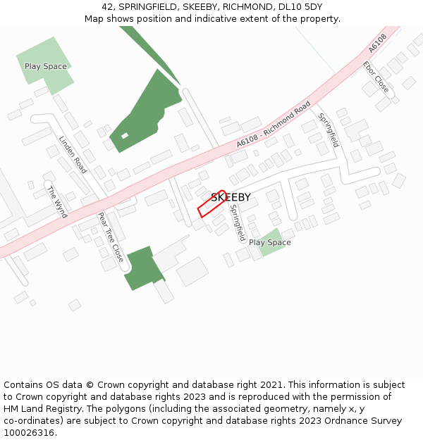 42, SPRINGFIELD, SKEEBY, RICHMOND, DL10 5DY: Location map and indicative extent of plot