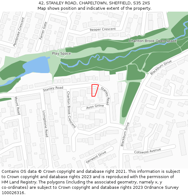 42, STANLEY ROAD, CHAPELTOWN, SHEFFIELD, S35 2XS: Location map and indicative extent of plot