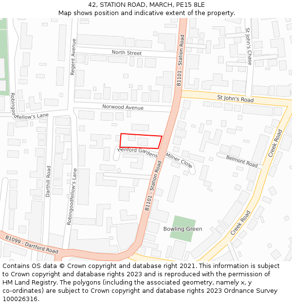 42, STATION ROAD, MARCH, PE15 8LE: Location map and indicative extent of plot