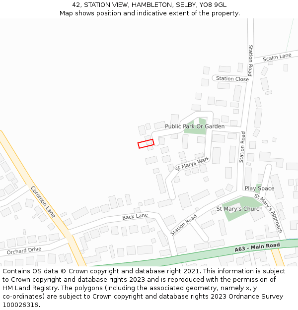 42, STATION VIEW, HAMBLETON, SELBY, YO8 9GL: Location map and indicative extent of plot