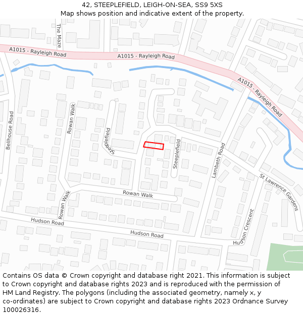 42, STEEPLEFIELD, LEIGH-ON-SEA, SS9 5XS: Location map and indicative extent of plot