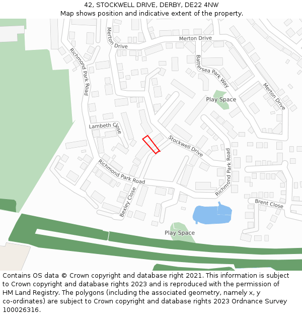 42, STOCKWELL DRIVE, DERBY, DE22 4NW: Location map and indicative extent of plot