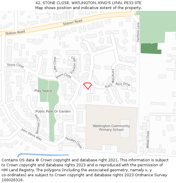 42, STONE CLOSE, WATLINGTON, KING'S LYNN, PE33 0TE: Location map and indicative extent of plot
