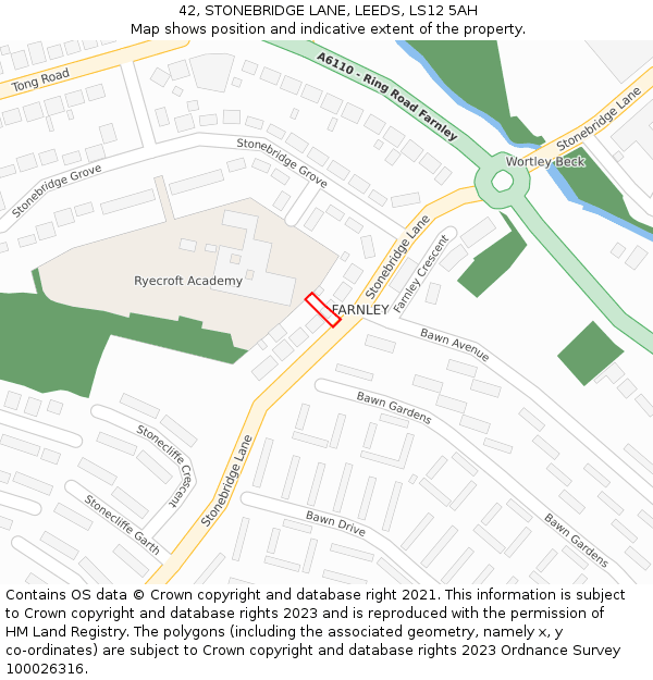 42, STONEBRIDGE LANE, LEEDS, LS12 5AH: Location map and indicative extent of plot