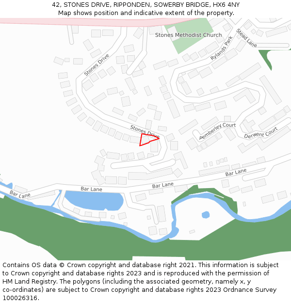 42, STONES DRIVE, RIPPONDEN, SOWERBY BRIDGE, HX6 4NY: Location map and indicative extent of plot