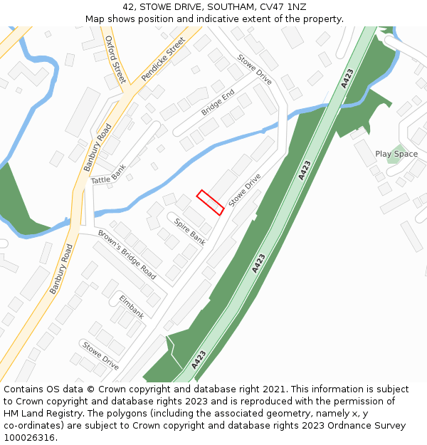 42, STOWE DRIVE, SOUTHAM, CV47 1NZ: Location map and indicative extent of plot