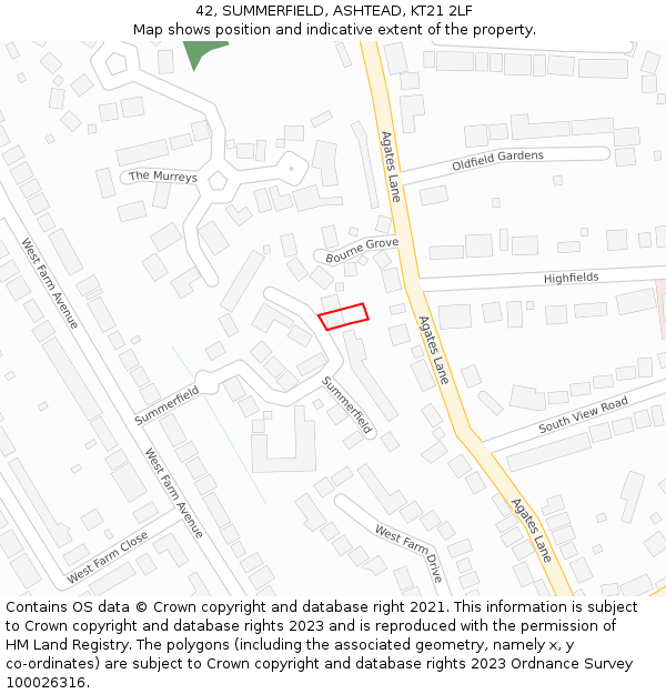 42, SUMMERFIELD, ASHTEAD, KT21 2LF: Location map and indicative extent of plot