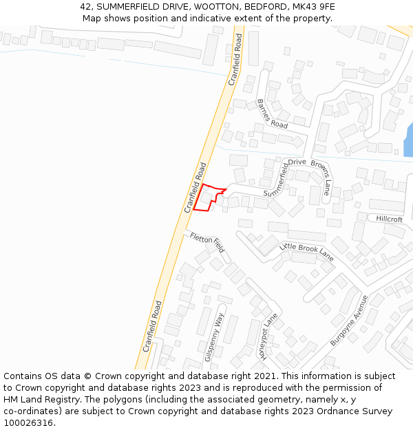 42, SUMMERFIELD DRIVE, WOOTTON, BEDFORD, MK43 9FE: Location map and indicative extent of plot