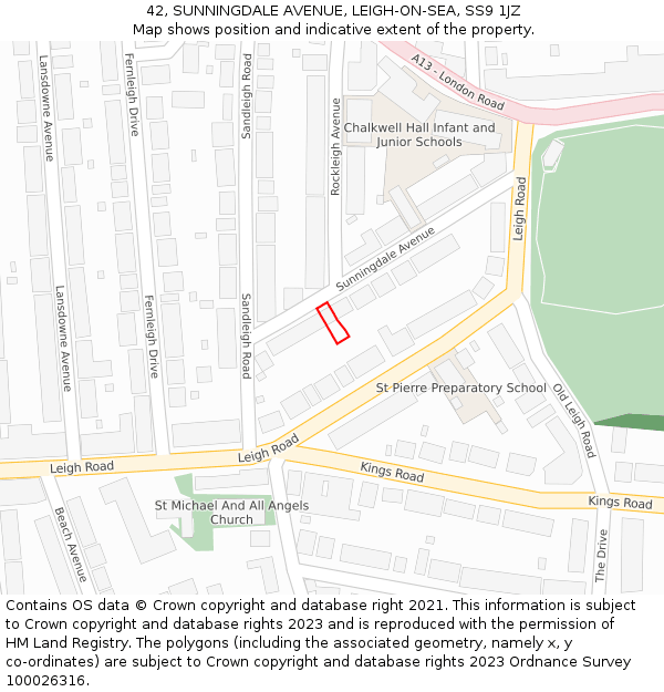 42, SUNNINGDALE AVENUE, LEIGH-ON-SEA, SS9 1JZ: Location map and indicative extent of plot