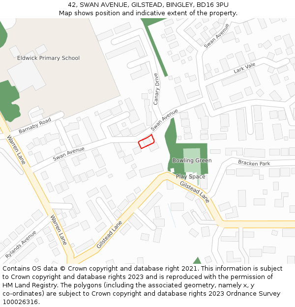 42, SWAN AVENUE, GILSTEAD, BINGLEY, BD16 3PU: Location map and indicative extent of plot