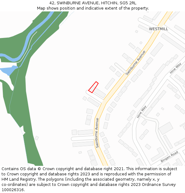 42, SWINBURNE AVENUE, HITCHIN, SG5 2RL: Location map and indicative extent of plot