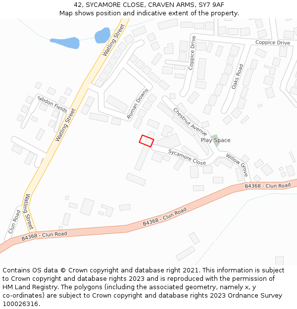 42, SYCAMORE CLOSE, CRAVEN ARMS, SY7 9AF: Location map and indicative extent of plot