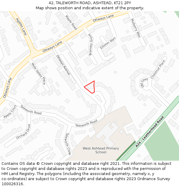 42, TALEWORTH ROAD, ASHTEAD, KT21 2PY: Location map and indicative extent of plot