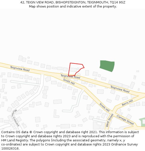 42, TEIGN VIEW ROAD, BISHOPSTEIGNTON, TEIGNMOUTH, TQ14 9SZ: Location map and indicative extent of plot