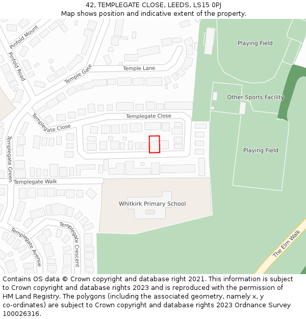 42, TEMPLEGATE CLOSE, LEEDS, LS15 0PJ: Location map and indicative extent of plot