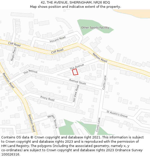 42, THE AVENUE, SHERINGHAM, NR26 8DQ: Location map and indicative extent of plot
