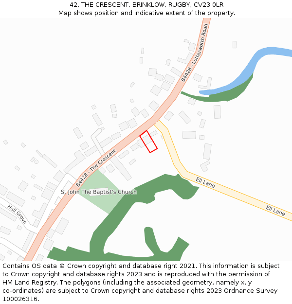 42, THE CRESCENT, BRINKLOW, RUGBY, CV23 0LR: Location map and indicative extent of plot