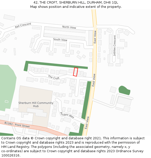 42, THE CROFT, SHERBURN HILL, DURHAM, DH6 1QL: Location map and indicative extent of plot