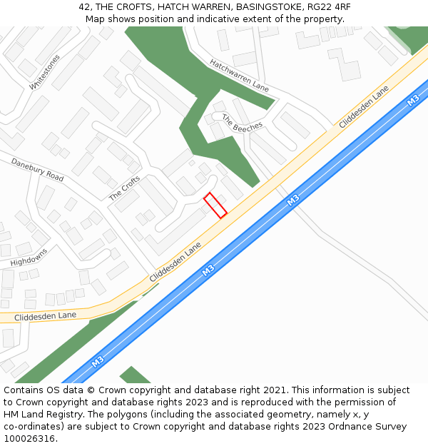 42, THE CROFTS, HATCH WARREN, BASINGSTOKE, RG22 4RF: Location map and indicative extent of plot