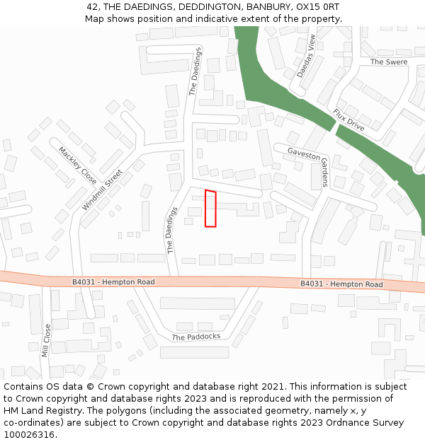 42, THE DAEDINGS, DEDDINGTON, BANBURY, OX15 0RT: Location map and indicative extent of plot