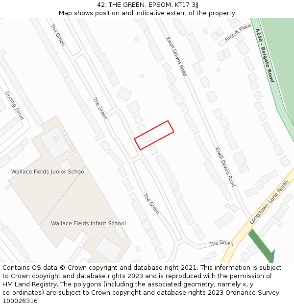42, THE GREEN, EPSOM, KT17 3JJ: Location map and indicative extent of plot