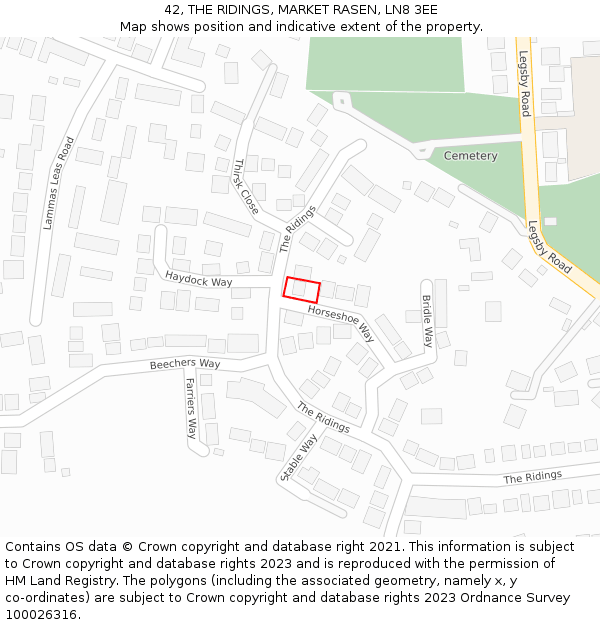 42, THE RIDINGS, MARKET RASEN, LN8 3EE: Location map and indicative extent of plot