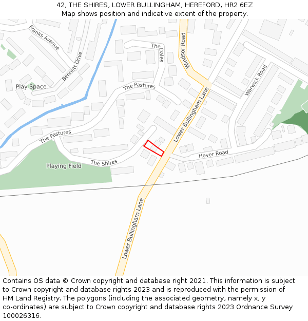 42, THE SHIRES, LOWER BULLINGHAM, HEREFORD, HR2 6EZ: Location map and indicative extent of plot
