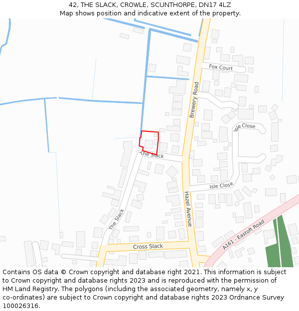42, THE SLACK, CROWLE, SCUNTHORPE, DN17 4LZ: Location map and indicative extent of plot