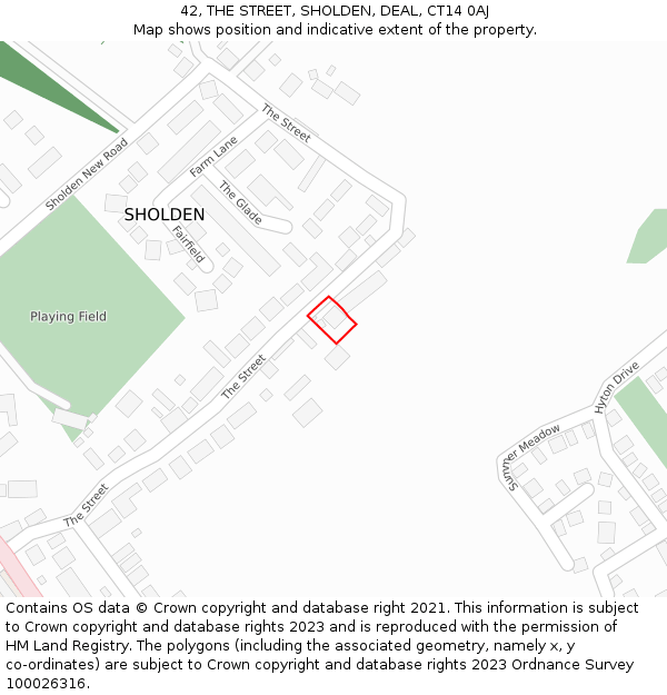 42, THE STREET, SHOLDEN, DEAL, CT14 0AJ: Location map and indicative extent of plot