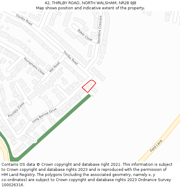 42, THIRLBY ROAD, NORTH WALSHAM, NR28 9JB: Location map and indicative extent of plot