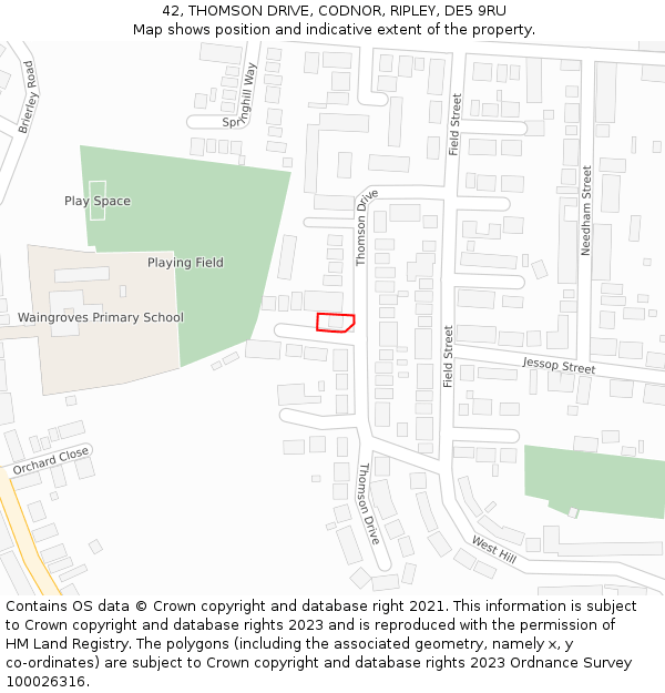 42, THOMSON DRIVE, CODNOR, RIPLEY, DE5 9RU: Location map and indicative extent of plot