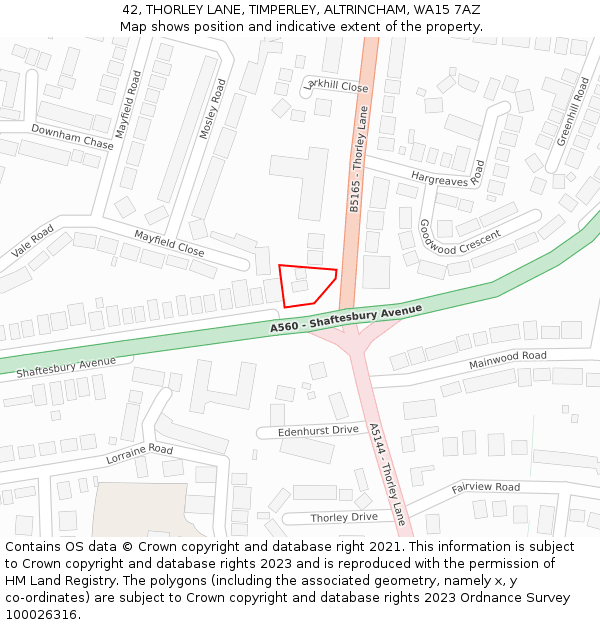 42, THORLEY LANE, TIMPERLEY, ALTRINCHAM, WA15 7AZ: Location map and indicative extent of plot