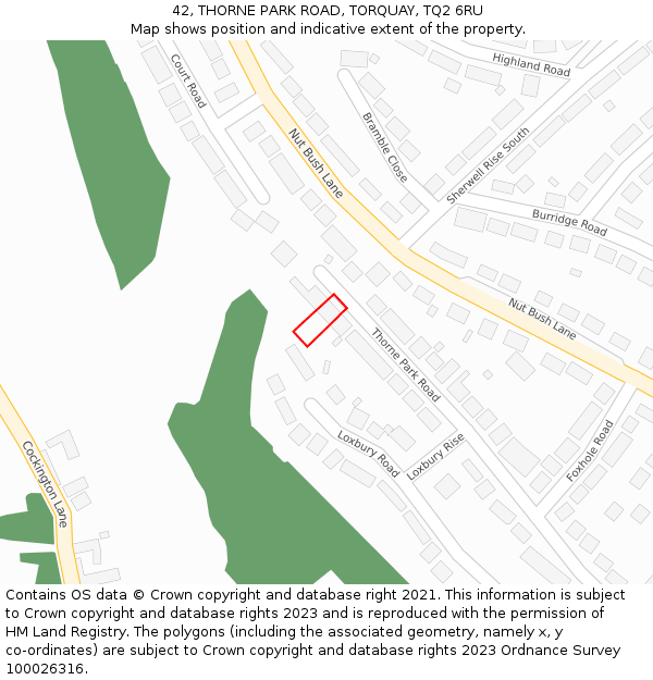42, THORNE PARK ROAD, TORQUAY, TQ2 6RU: Location map and indicative extent of plot
