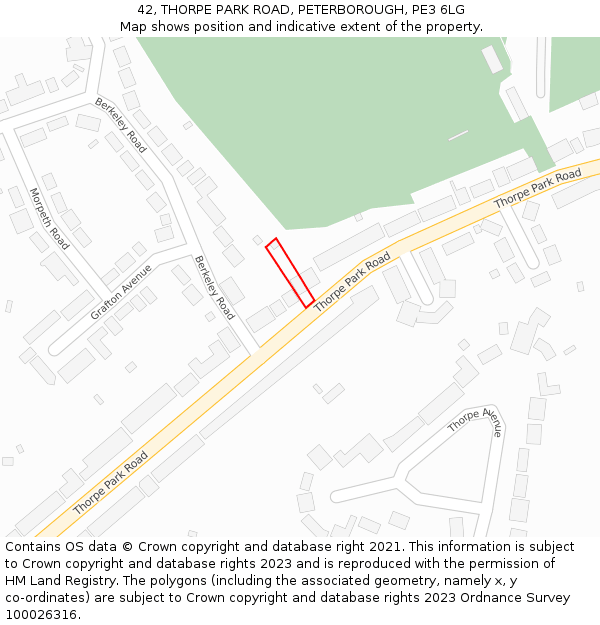 42, THORPE PARK ROAD, PETERBOROUGH, PE3 6LG: Location map and indicative extent of plot