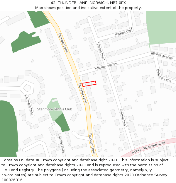 42, THUNDER LANE, NORWICH, NR7 0PX: Location map and indicative extent of plot