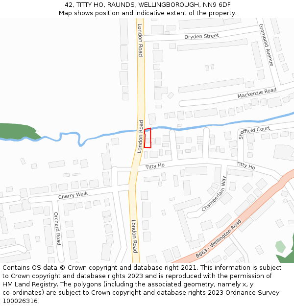 42, TITTY HO, RAUNDS, WELLINGBOROUGH, NN9 6DF: Location map and indicative extent of plot