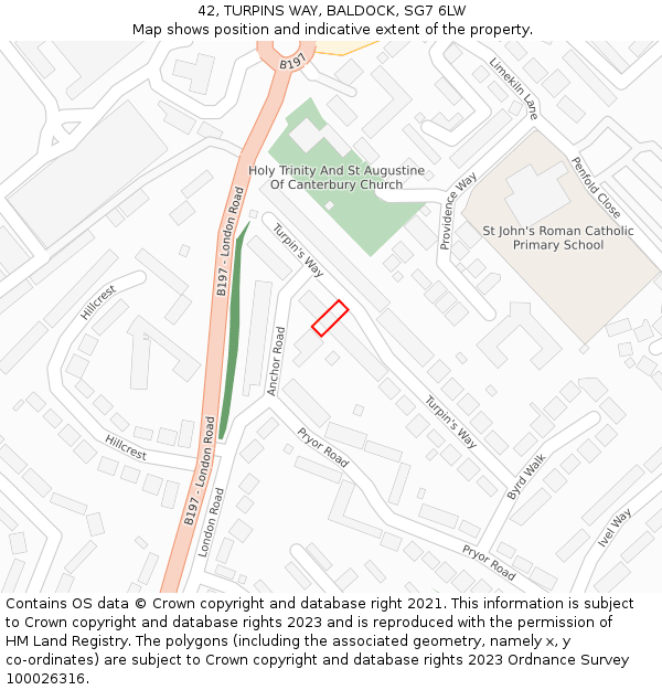 42, TURPINS WAY, BALDOCK, SG7 6LW: Location map and indicative extent of plot