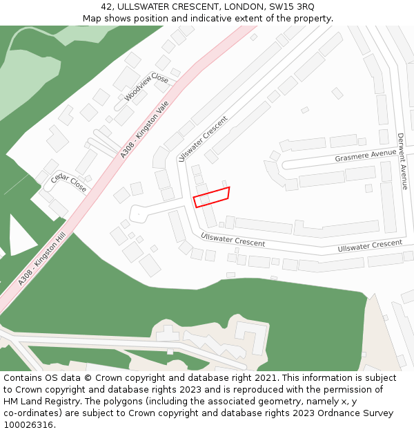 42, ULLSWATER CRESCENT, LONDON, SW15 3RQ: Location map and indicative extent of plot