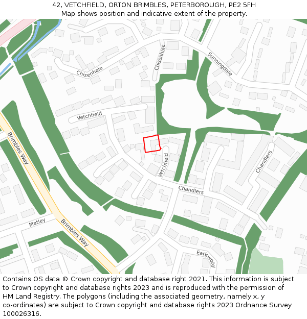 42, VETCHFIELD, ORTON BRIMBLES, PETERBOROUGH, PE2 5FH: Location map and indicative extent of plot