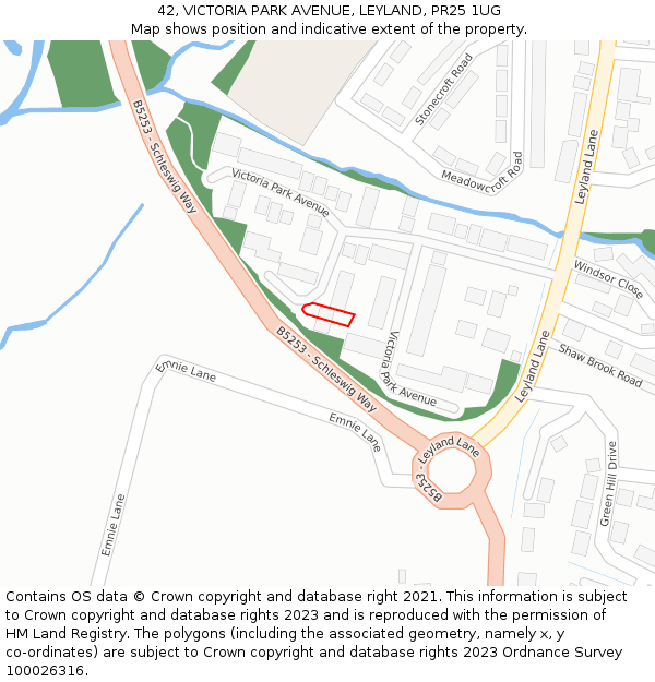 42, VICTORIA PARK AVENUE, LEYLAND, PR25 1UG: Location map and indicative extent of plot
