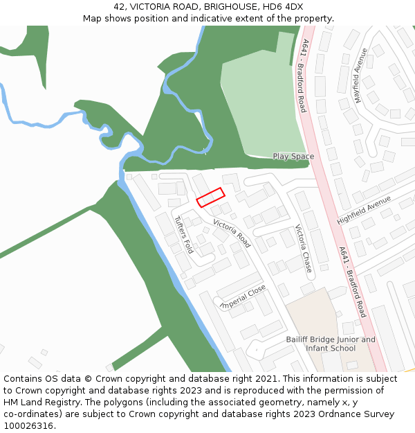 42, VICTORIA ROAD, BRIGHOUSE, HD6 4DX: Location map and indicative extent of plot