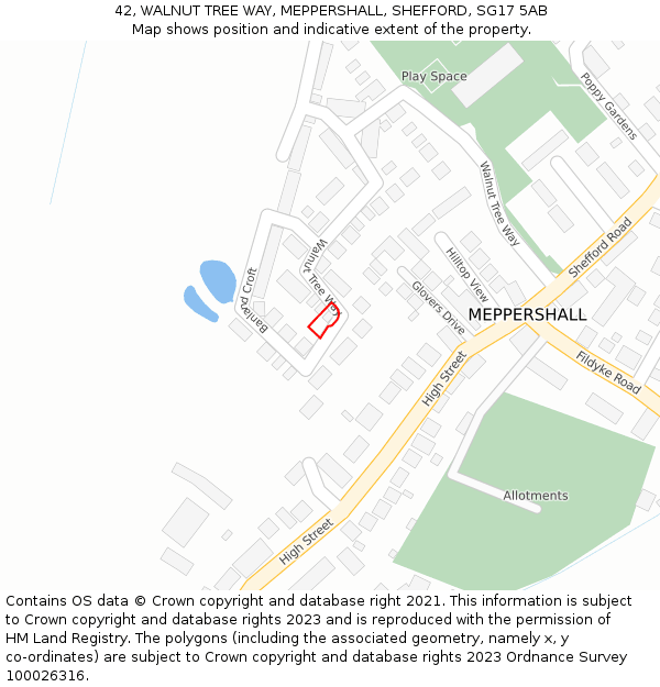 42, WALNUT TREE WAY, MEPPERSHALL, SHEFFORD, SG17 5AB: Location map and indicative extent of plot