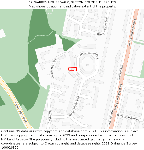 42, WARREN HOUSE WALK, SUTTON COLDFIELD, B76 1TS: Location map and indicative extent of plot