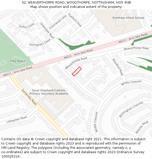 42, WEAVERTHORPE ROAD, WOODTHORPE, NOTTINGHAM, NG5 4NB: Location map and indicative extent of plot