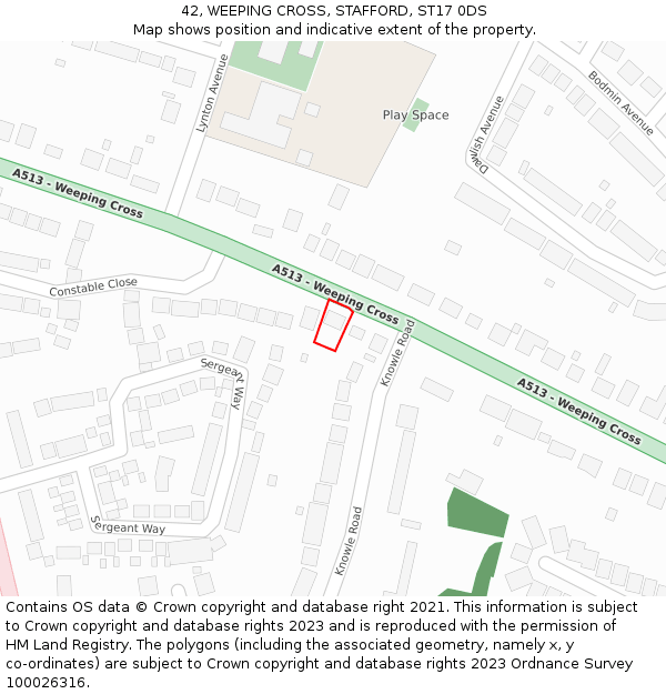 42, WEEPING CROSS, STAFFORD, ST17 0DS: Location map and indicative extent of plot