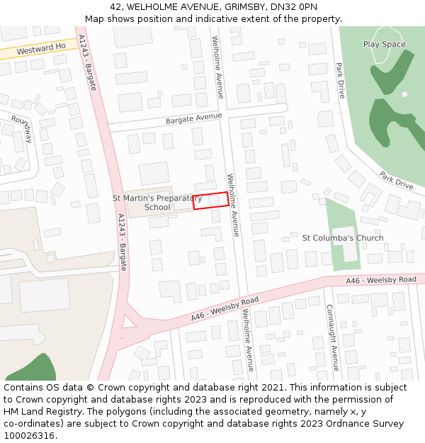 42, WELHOLME AVENUE, GRIMSBY, DN32 0PN: Location map and indicative extent of plot