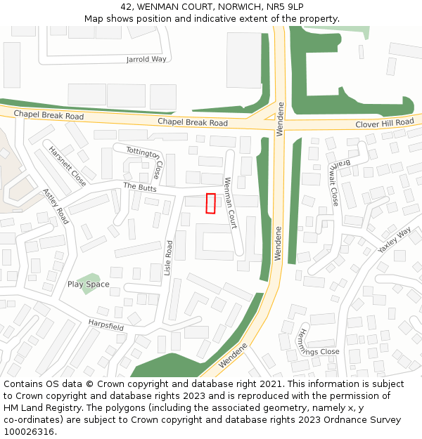 42, WENMAN COURT, NORWICH, NR5 9LP: Location map and indicative extent of plot