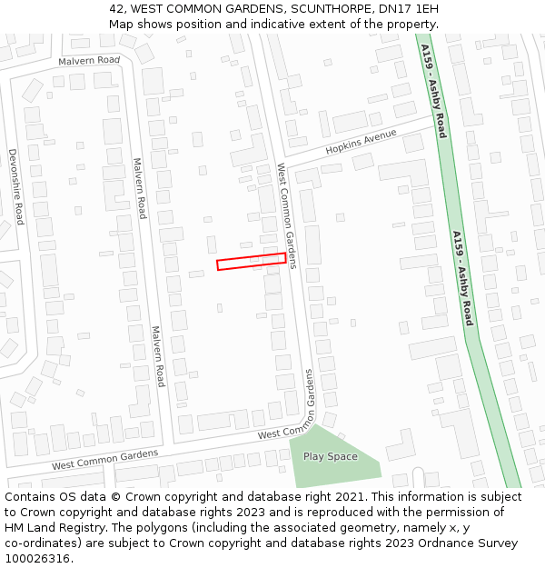 42, WEST COMMON GARDENS, SCUNTHORPE, DN17 1EH: Location map and indicative extent of plot